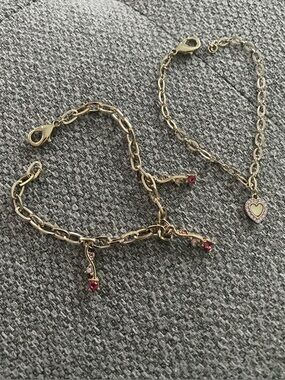 Gold-Tone Heart & Ruby Charm Chain Bracelets - Women Jewelry
